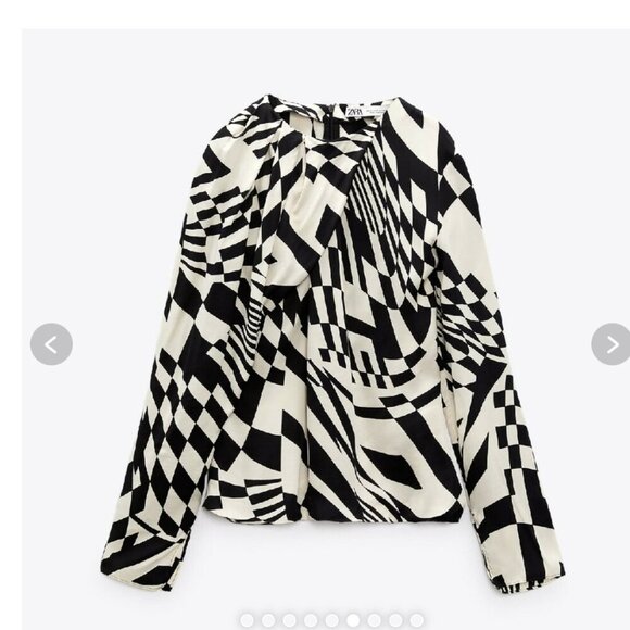 GORGEOUS ZARA SILK EFFECT BLOUSE BLACK AND WHITE. SIZE M - Picture 8 of 8